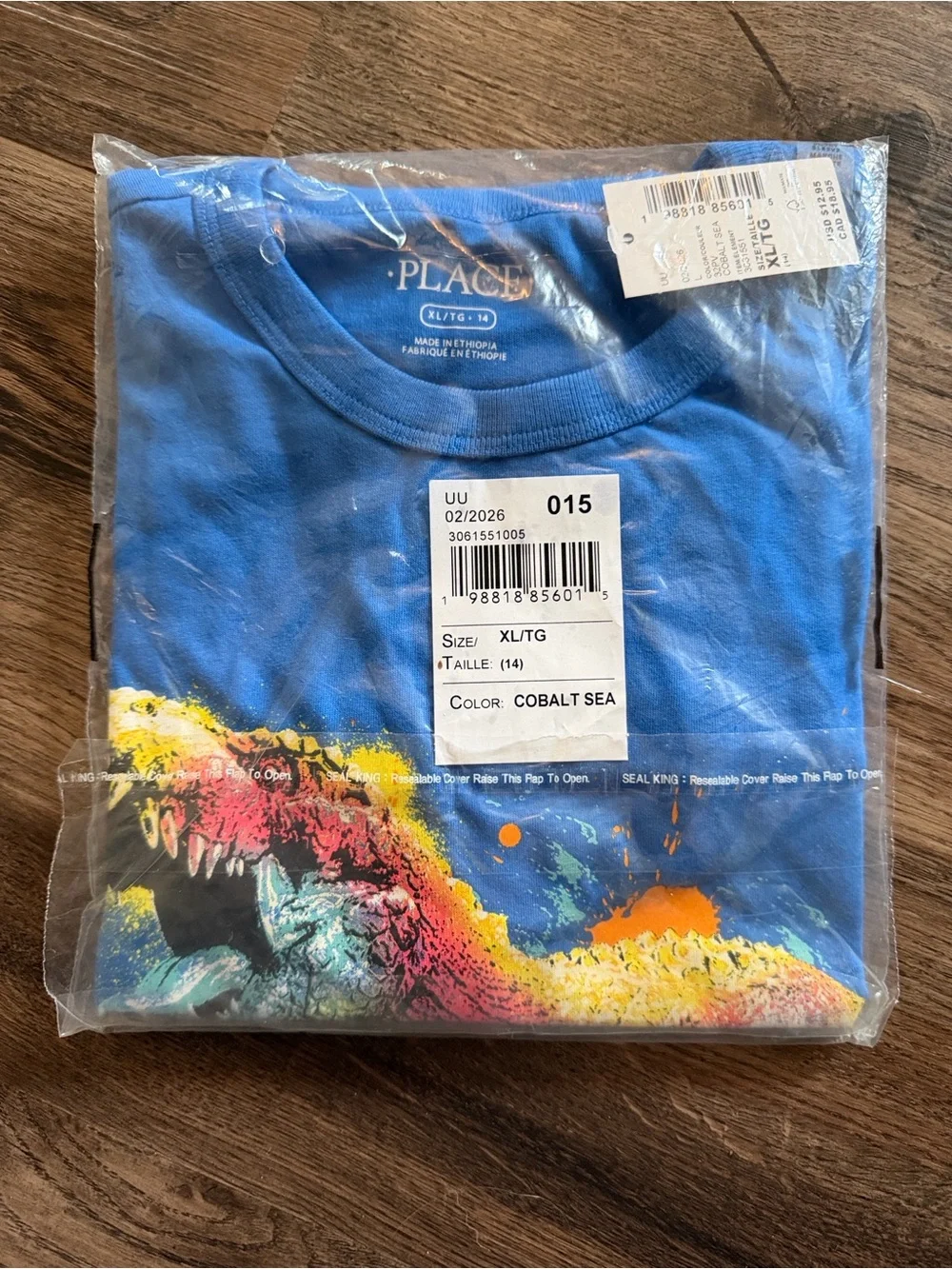 The Children's Place Bright Blue Tee with Neon Dinosaur Print